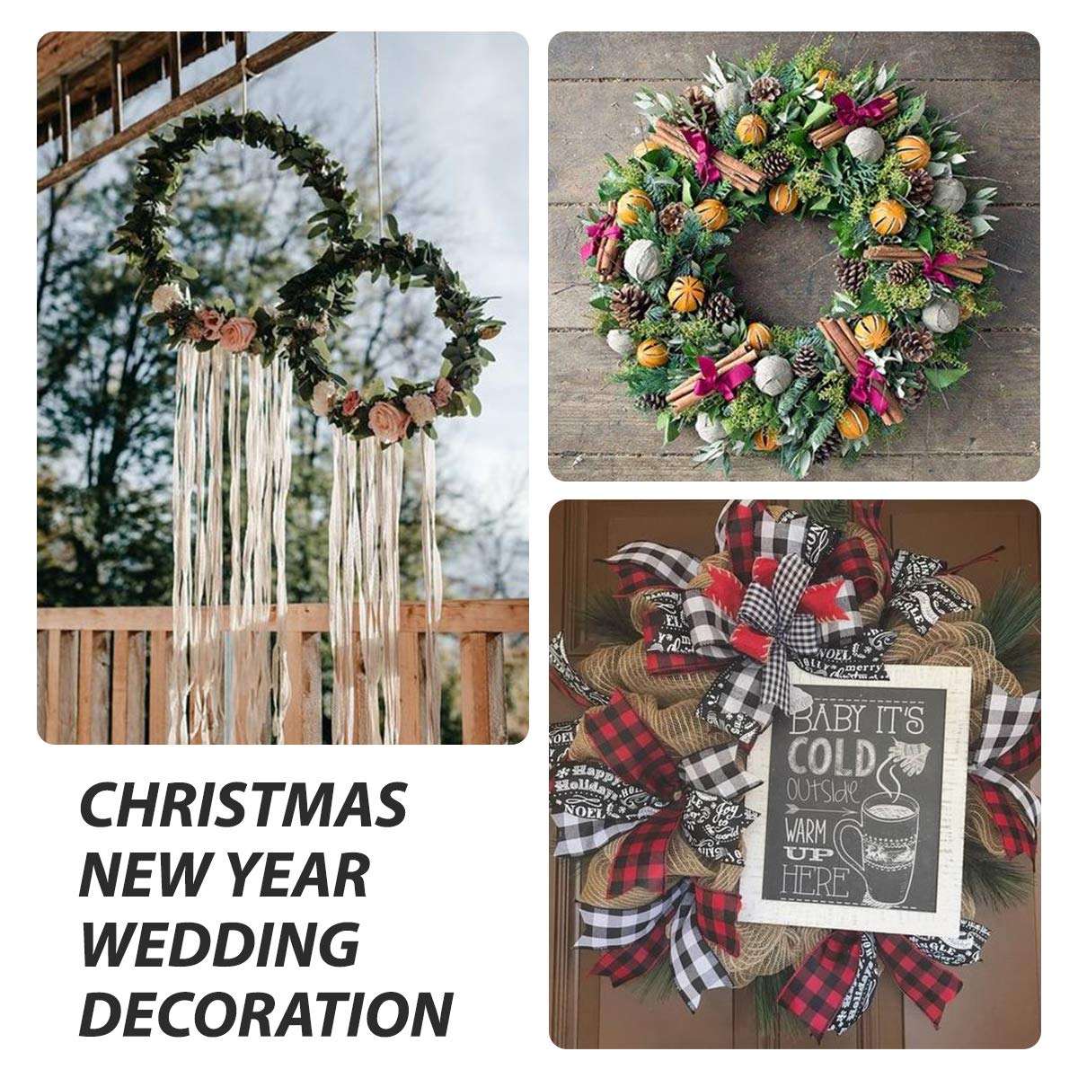 8 Pack Wire Wreath Frame 12 Inch Metal Form Ring for Crafts DIY Front Door Christmas New Year Valentines Wedding Garden Home Party Decoration with 38 Yard Paddle Wire