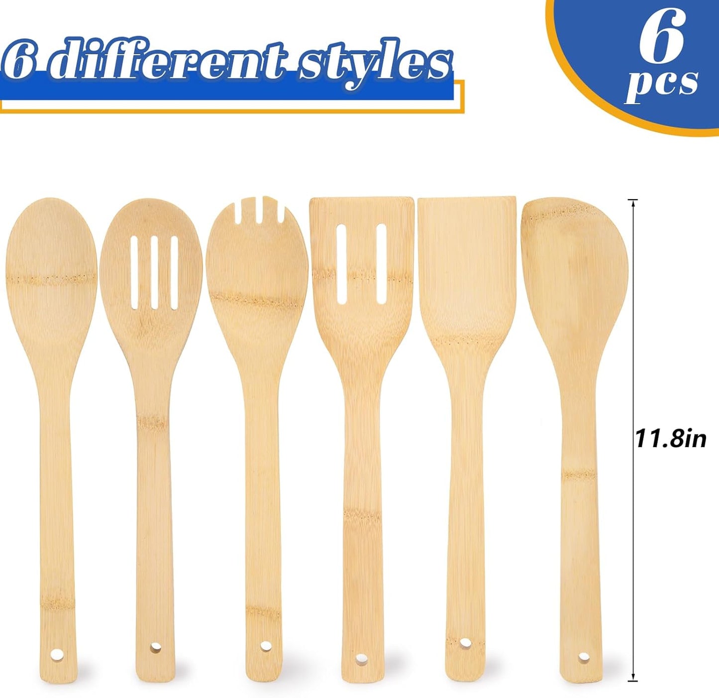 HANSGO 6PCS Bamboo Cooking Utensils Set, Spatula Spoons for Home Kitchen, Housewarming Gift