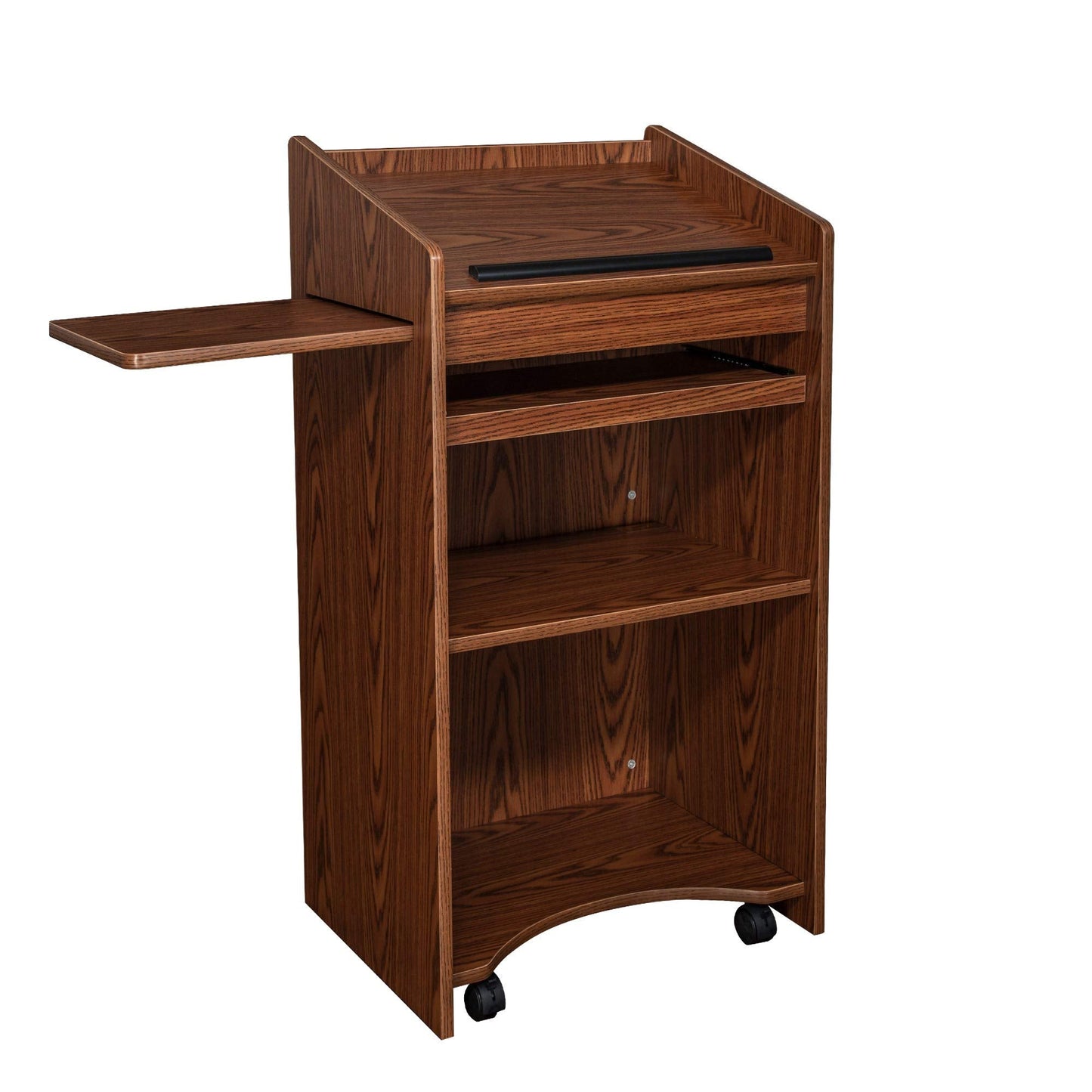 OEF Furnishings CoreCommand Series Mobile Lectern with Side Shelf (Medium Oak)
