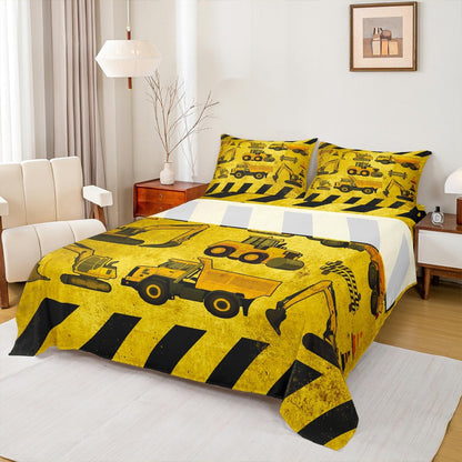 Set Set Erosebridal Excavators Bed Sheets Twin Size Equipment Trucks Sheet Construction Tractor Fitted Sheet, Yellow