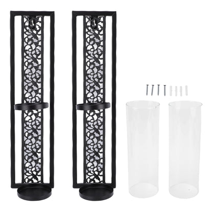 YUEHISY 2pcs Wall Candle Sconces, Wall Mounted Holders with Transparent Glass, Easy Installation, for Living Room Bedroom Bathroom Decor (Black)