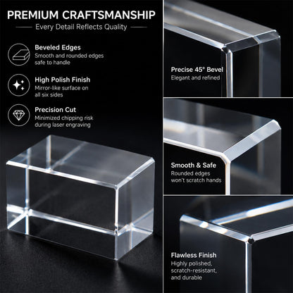 1 Pack K9 Crystal Blank Blocks for 2D & 3D Laser Engraving, 1.97 x 1.97 x 3.15 Inches Clear Glass Cubes for Subsurface Photo Gifts, Professional Grade Crystal Blanks for DIY Custom Awards