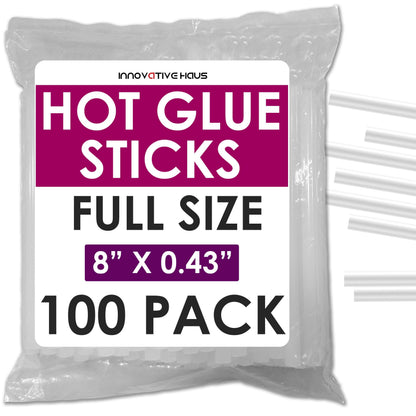 Innovative Haus Full Size Hot Glue Sticks Bulk 100 Pack - Fits Full Size Glue Guns, 8" x 0.43" - Craft, Bond, Create on Wood, Metal, Glass and More - Clear Large Stick