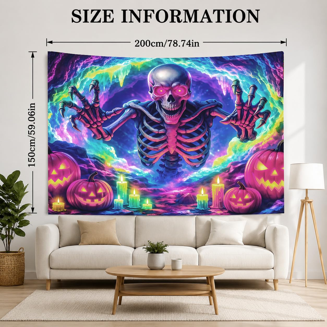 Neon Skeleton UV Tapestry 78.74X59.06in, Blacklight Reactive Tapestry Fluorescent, Hanging Neon Wall Tapestry for Bedroom Dorm, Room Tapestry Large Wall, Tapestry Room Backdrop, Halloween Decor