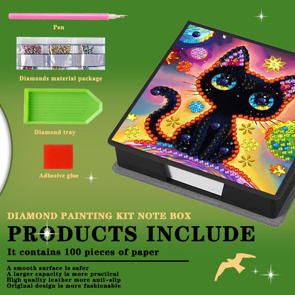 DOTZSO Diamond Art Kits for Adults Sticky Note Holder, Diamond Painting Notes Box Diamond Dots Decoration Gem Arts and Diamond Office Desk Supplies Contains 160 Sheets of Paper Black Cat