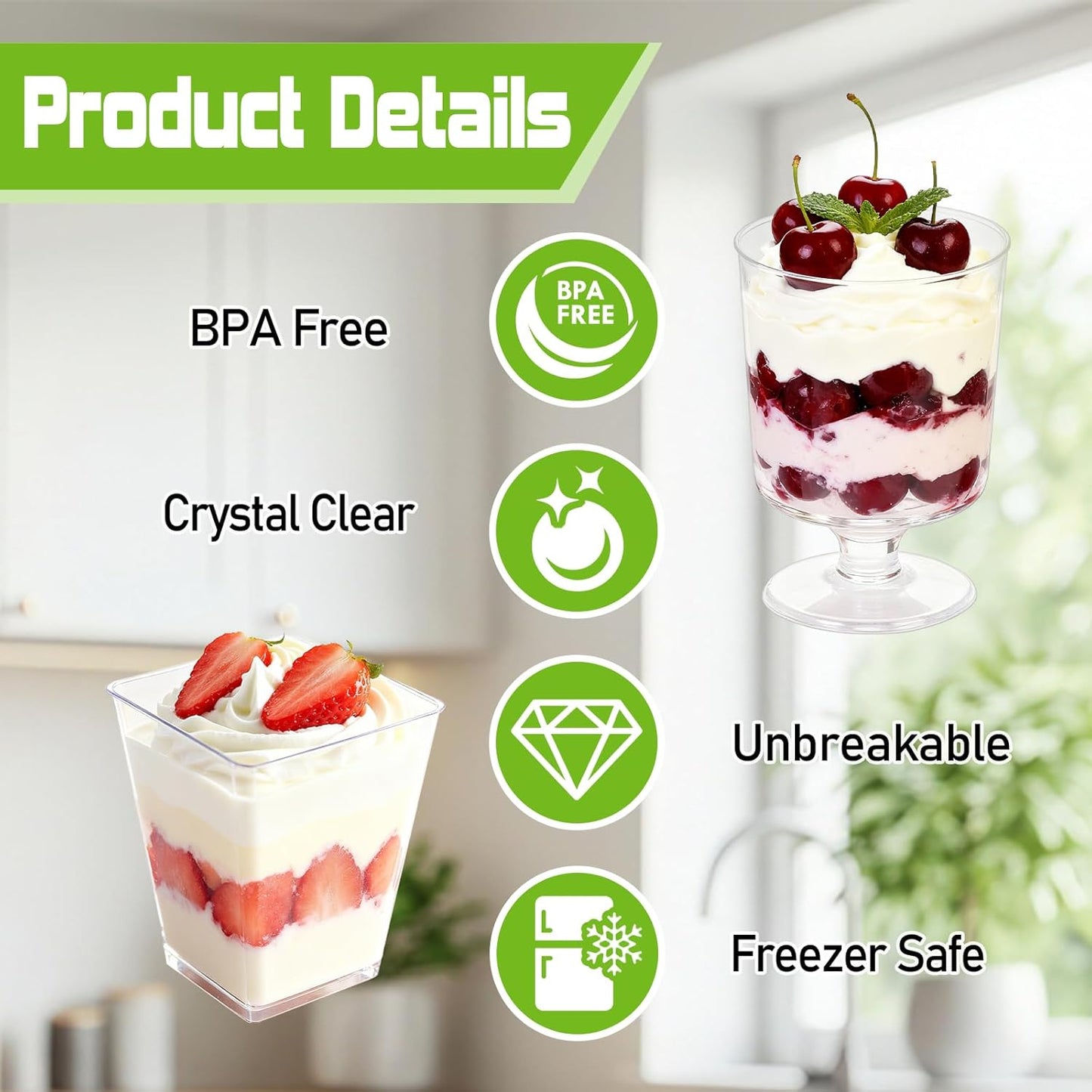 200 Pack 5 oz Plastic Dessert Cups with Spoons, Disposable Parfait Shooter Pudding Jello Cups Goblets for Party, Clear