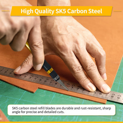 Multifunctional Precision Hobby Knife Set (14pcs) - Craft Knife, Exacto Knife Set for Artwork, Scrapbooking, Stenciling, Architecture Modeling, Woodworking & Leatherworking (Yellow)
