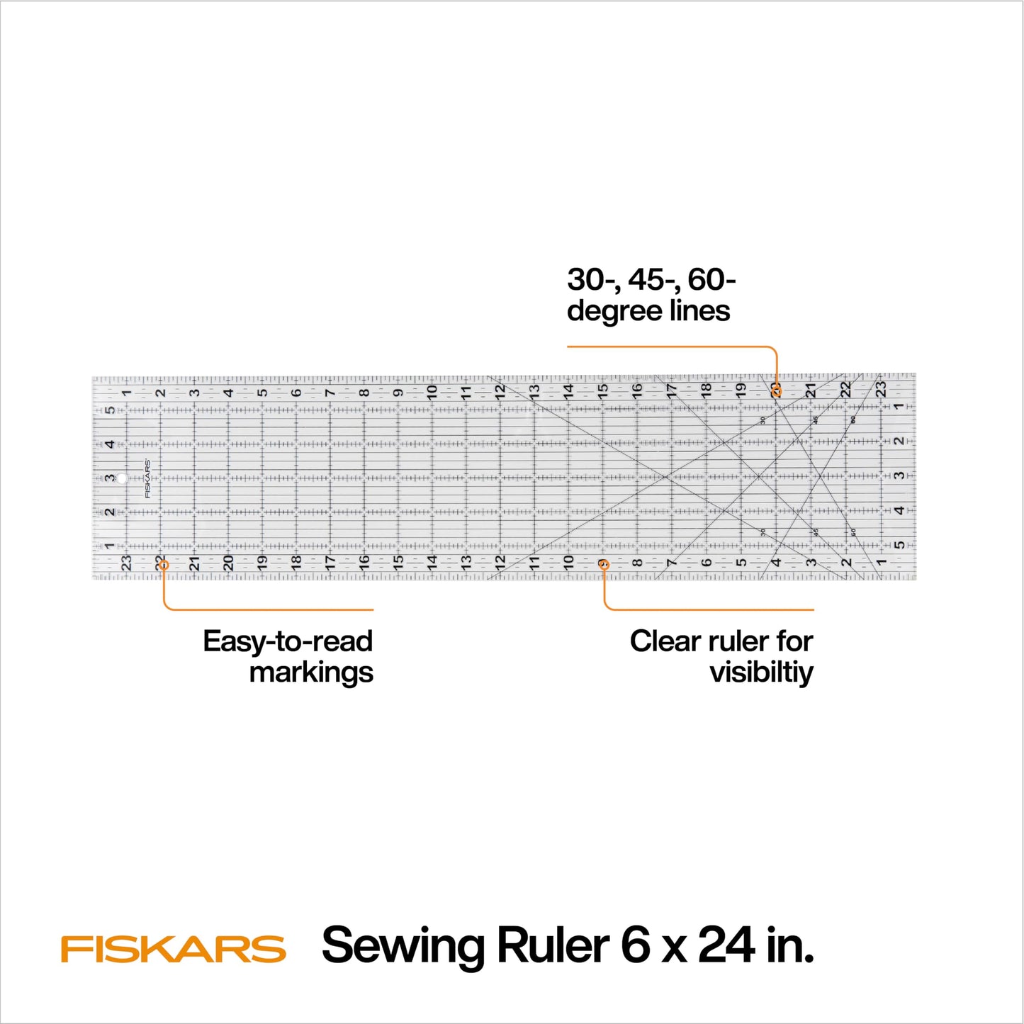 Fiskars Sewing Ruler (6"x 24") - Sewing and Quilting Ruler with Gridlines - Arts and Craft Supplies - Clear/Black