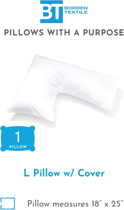 L-Shaped Support Pillow - Soft White Cover for Neck and Shoulder Relief