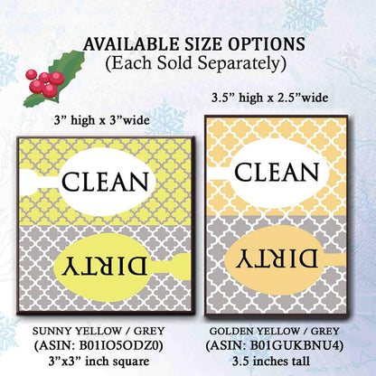 Clean Dirty Dishwasher Magnet Sign, Modern Moroccan Trellis Pattern, Yellow Gold Grey, Housewarming Gift
