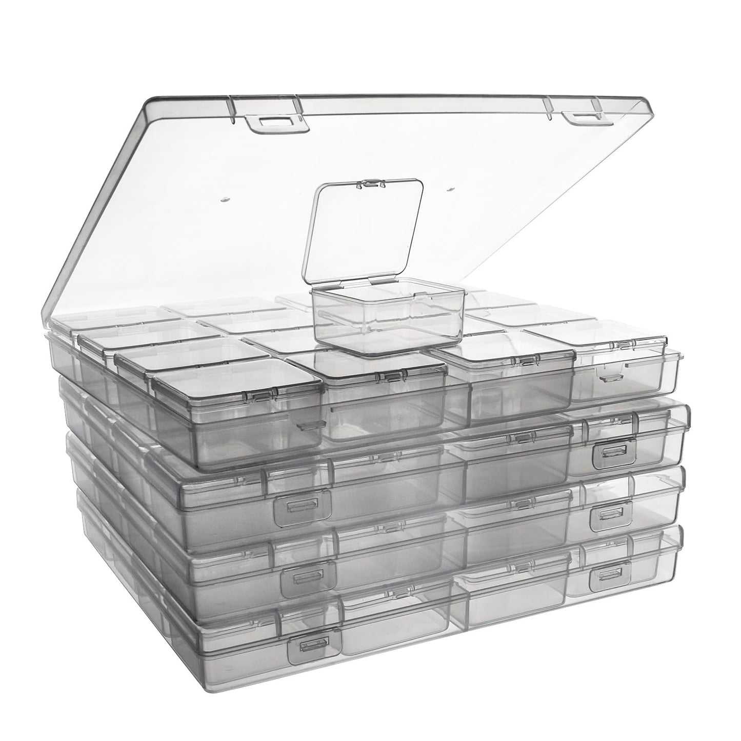 ZIIYAN Bead Storage Containers - 64 Clear Plastic Bead Organizer Boxes with Hinged Lid, Craft Organizers and Storage for Diamond Painting Art, Small Parts, Jewelry Charms