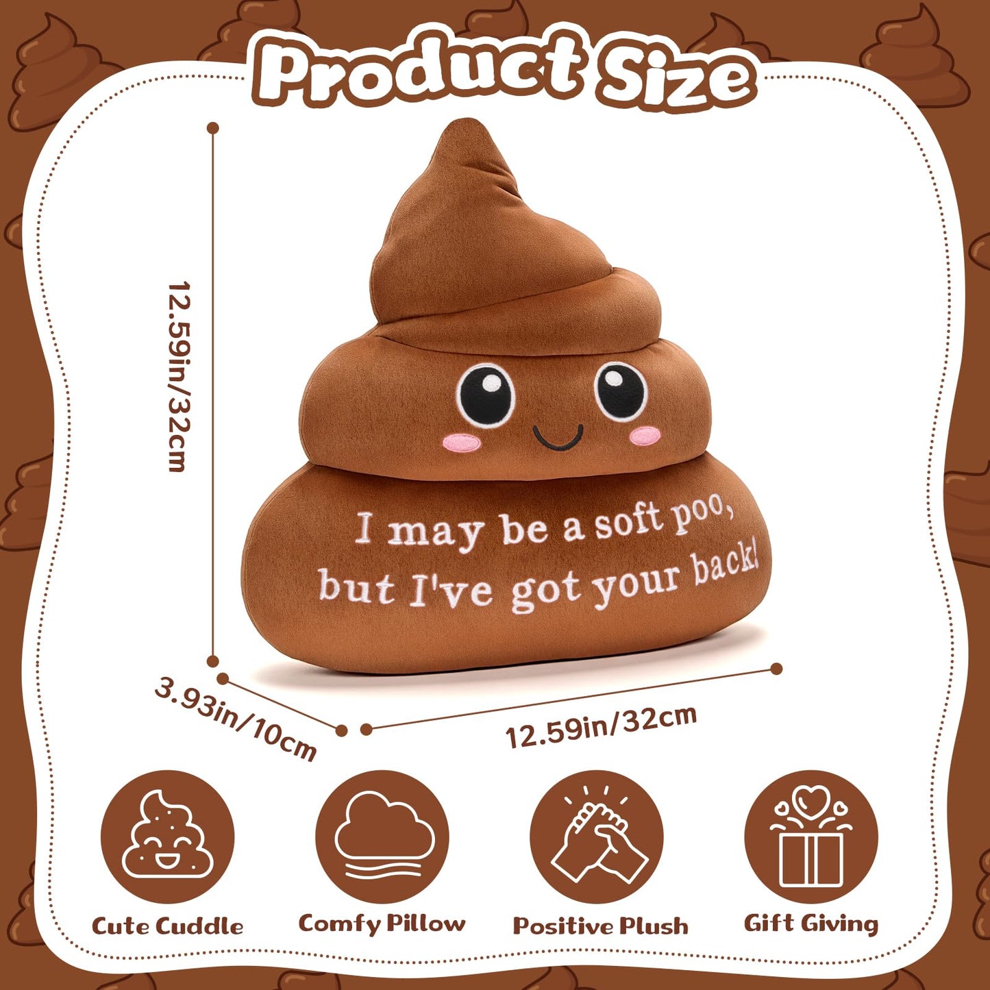 HOMQYTE Funny Poop Throw Pillow Decorative Positive Poo Stuffed Plush Cushion for Couch Home Decor Christams Gag Gifts (Brown)