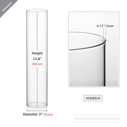 WGVI Hurricane Candle Holder Sleeve, Wide 3", Height 14", Clear Glass Cylinder Candleholder, Chimney Tube, Open Ended Candle Shade, 12 Pieces Bulk