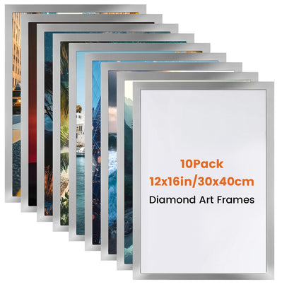 ForraFun 10 Pack Diamond Art Frame 12x16 Inch/ 30x40 cm Magnetic Diamond Painting Frame Suitable for 10x14 Inch Picture with Self Adhesive Backing for Wall Artwork Display Home Office Decor, Silver