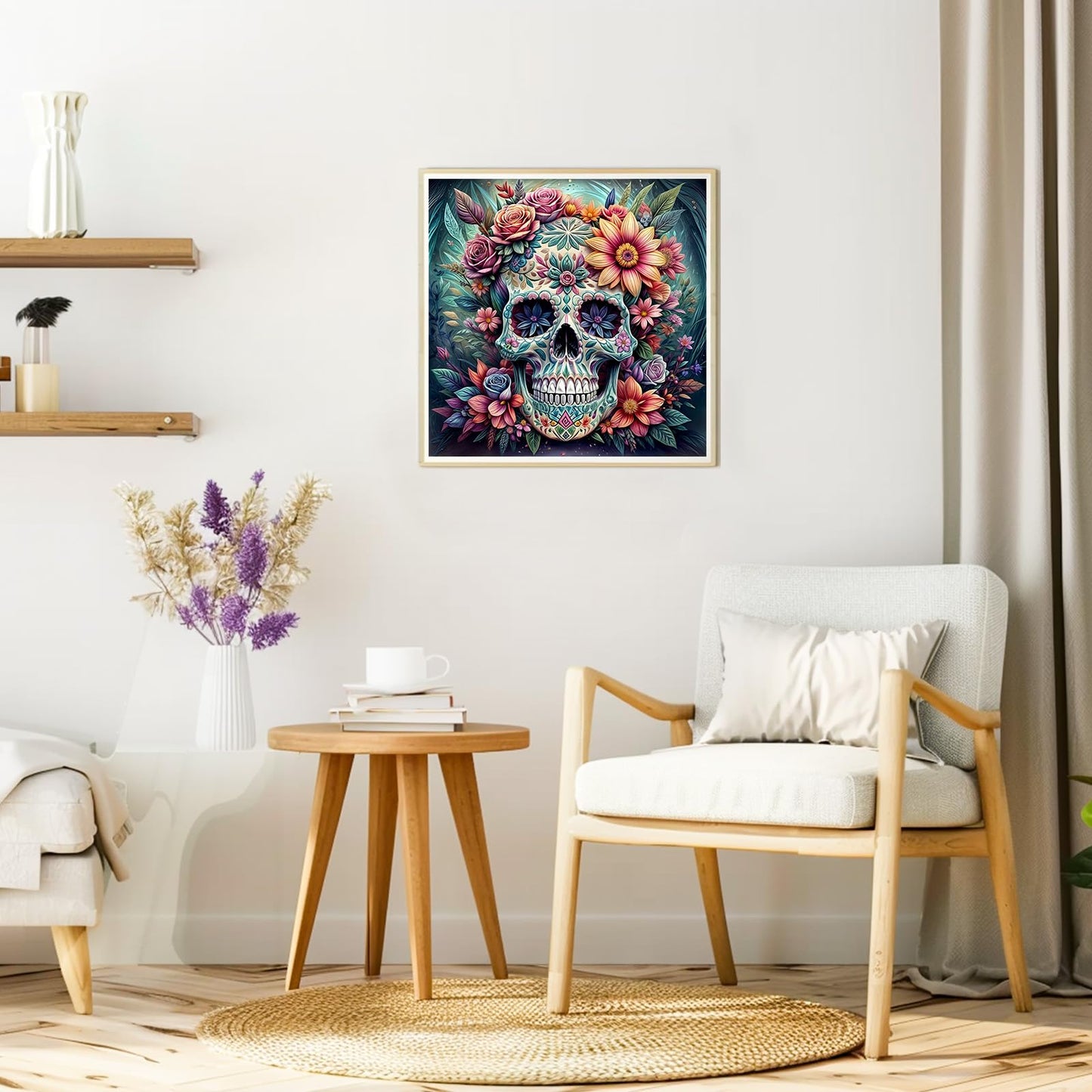 DOMROM Skull Flower Diamond Painting Kits for Adults, Skull Diamond Art Kits for Adults Beginner, DIY Full Drill Diamond Dots Paintings with Diamonds Gem Art and Crafts for Home Decor 12x12 inch