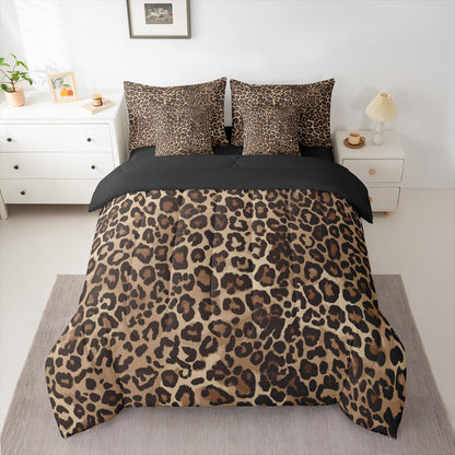 Erosebridal Leopard Print 7 Piece Bedding Set Queen Cheetah Decor Comforter Set with Sheets Geometric Modern Bed in A Bag African Safari Animal Bed Sets with 2 Pillowcases, 2 Throw Pillow Covers