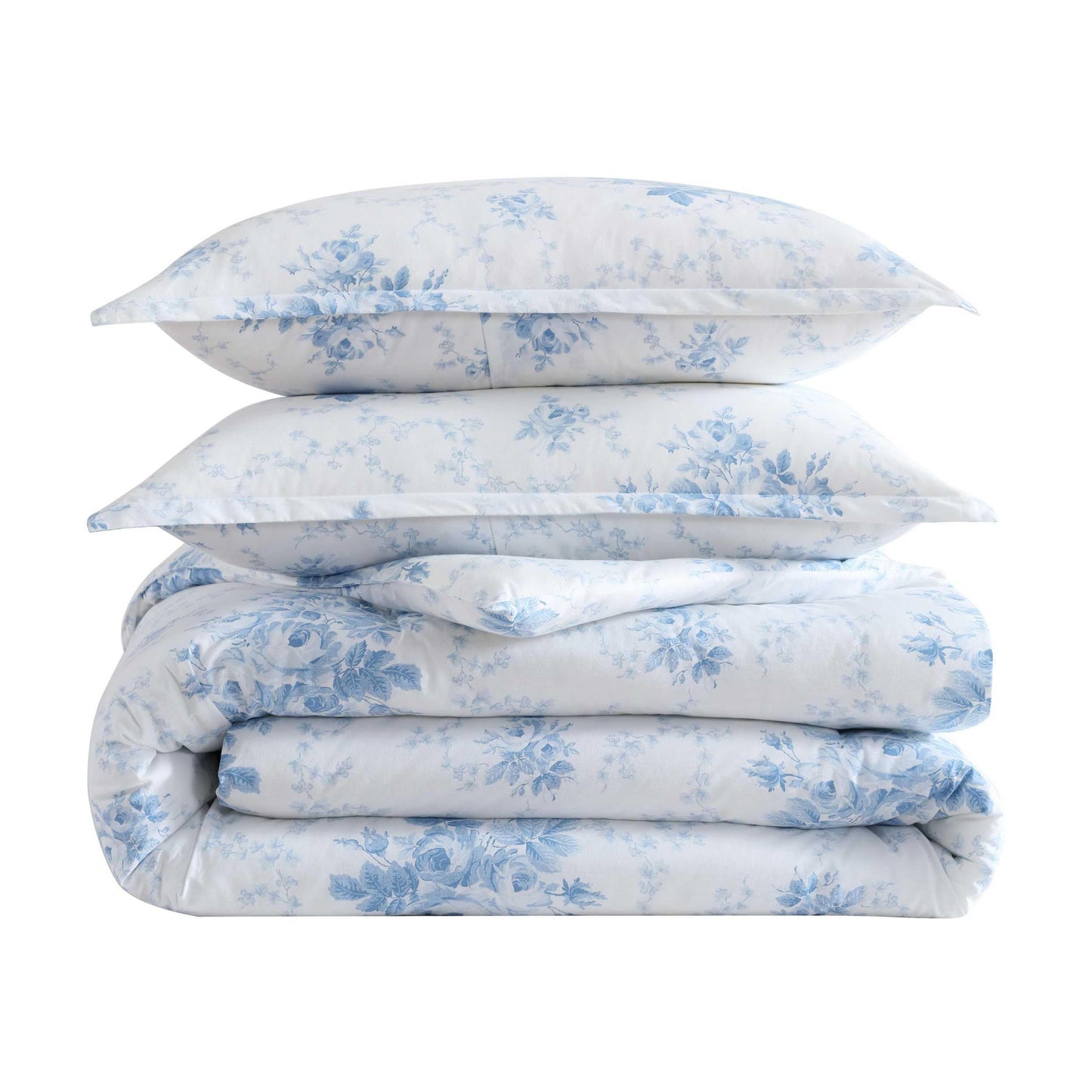 Laura Ashley - Full/Queen Duvet Cover Set, Plain Weave Cotton Bedding with Matching Shams, Button Closure, Lightweight for Year Round Use, Oeko-Tex Certified (Sophia Blue)