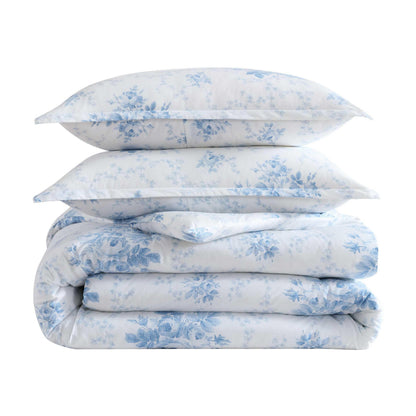 Laura Ashley - Full/Queen Duvet Cover Set, Plain Weave Cotton Bedding with Matching Shams, Button Closure, Lightweight for Year Round Use, Oeko-Tex Certified (Sophia Blue)