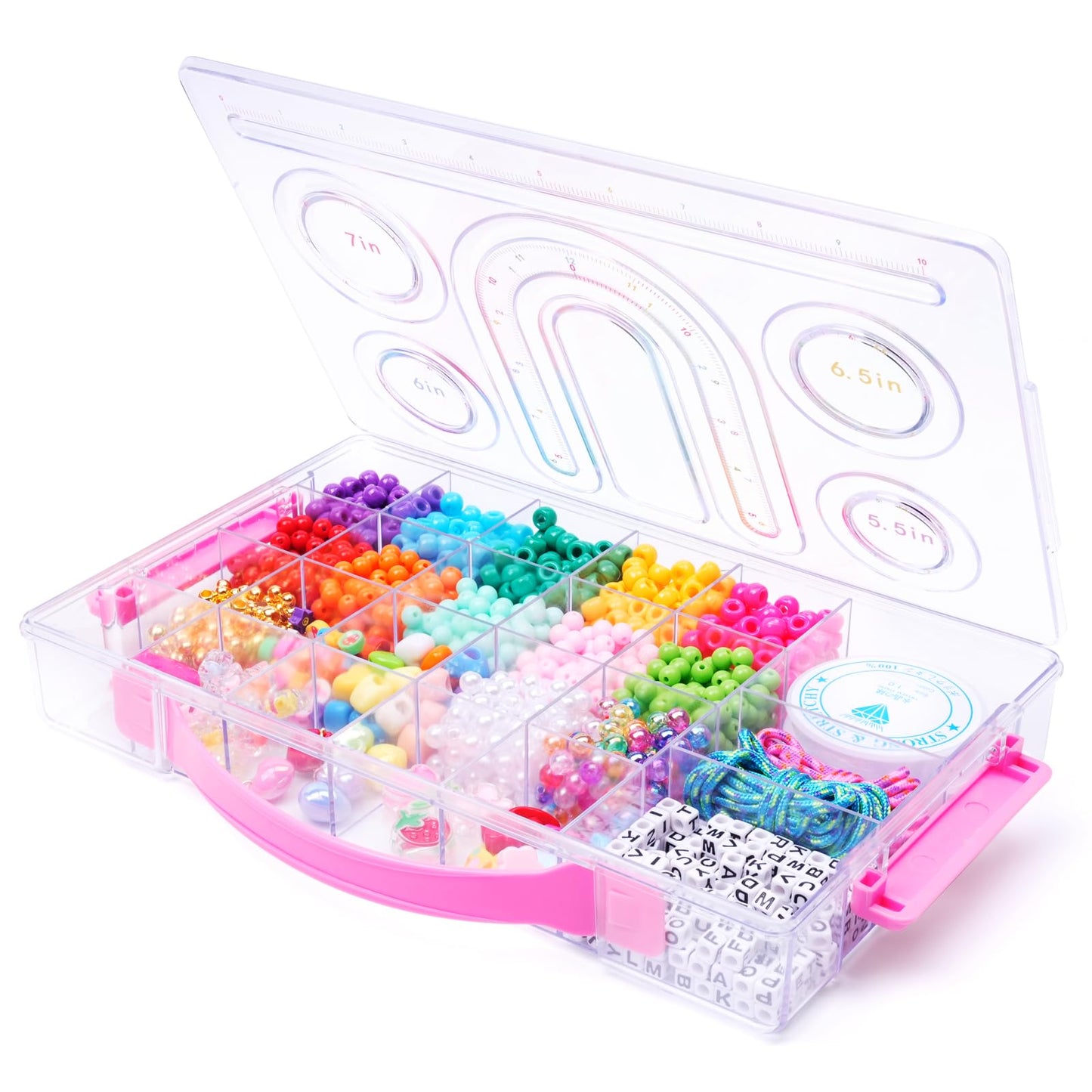 MAKERSLAND Jewelry Making Kit with Bead Board DIY Craft Kits Kandi Pony Beads Bulk Clay Bead for Bracelet Necklace Making, Keychains, Storage Box with Handle and Tray for Kids Adults Birthday Gift