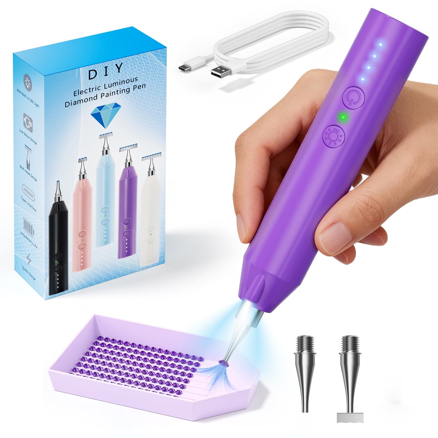 Heyseri Electric Diamond Painting Pen, “Try Paint without Wax”, Cordless Diamond Art Pens, Wax-Free to Paint Faster, Vacuum Pickup Style, Diamonds Painting Accessories