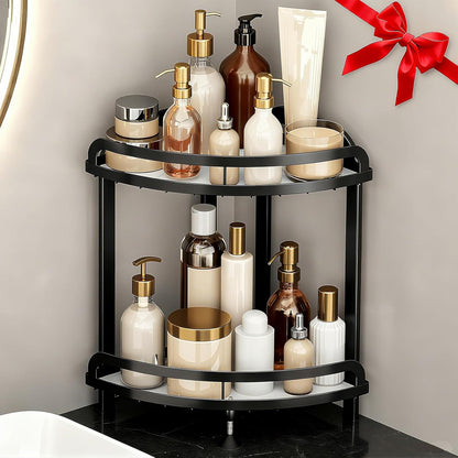 Counter 2-Tier Countertop, 9''L 9''W 13.8''H Black Bathroom Organizer XL Corner Shelf, Bathroom Organizers Large