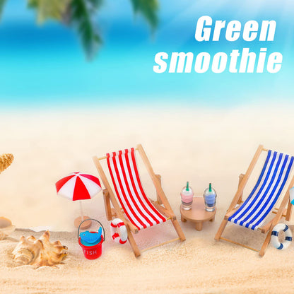 Minatee 25 Pcs Beach Miniature Dollhouse Decoration, Umbrella Palm Chair Miniature Toys Garden Dollhouse Outdoor Accessories Beach Decorations for DIY Garden Plant Pool(Red, Blue)