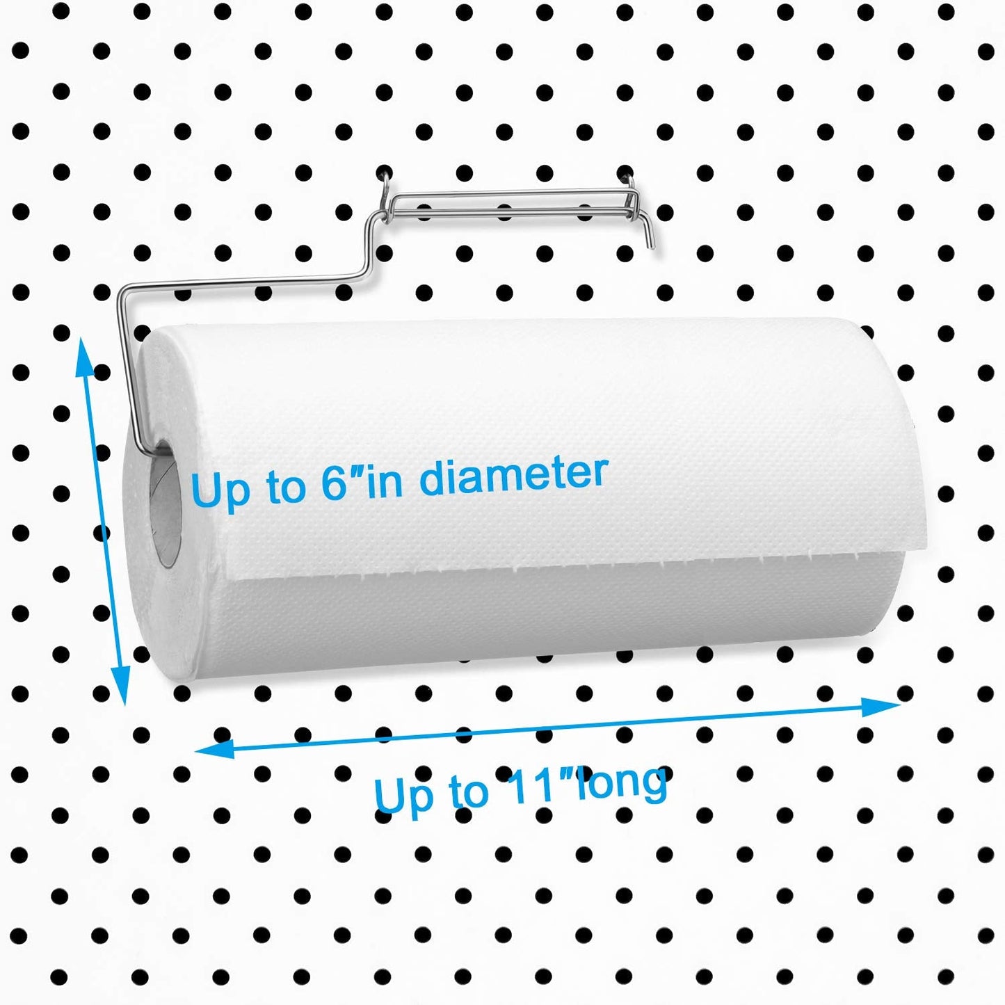 Blulu 4 Packs Pegboard Paper Towel Holder Stainless Steel Pegboard Hooks Organization Accessory for Workshop, Garage, Kitchen, Laundry Room, Bathroom(Silver)