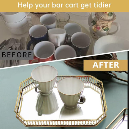Bar Cart Tray, Decorative Mirrored Tray with Handles, Large Capacity Organizer, Gold