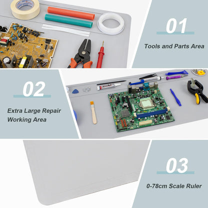 Extra Large Soldering Mat 32.7''x14.6'' Silicone Workbench Mat 932°F (500℃) Heat Resistant Soldering Mat Large Repair Work Mat for BGA and Gun Soldering Iron, Electronics Repair, DIY Projects (Grey)