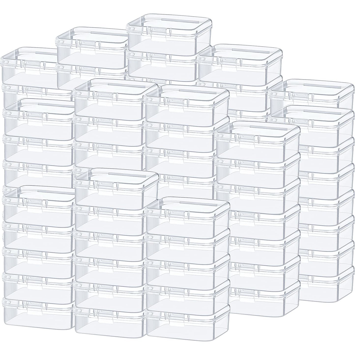 SATINIOR 100 Pcs Clear Plastic Beads Storage Containers Box Small Clear Boxes with Hinged Lid Plastic Case Mini Square Arts Crafts Storage Organizers for Small Items(2.1 x 2.1 x 0.8 Inch)