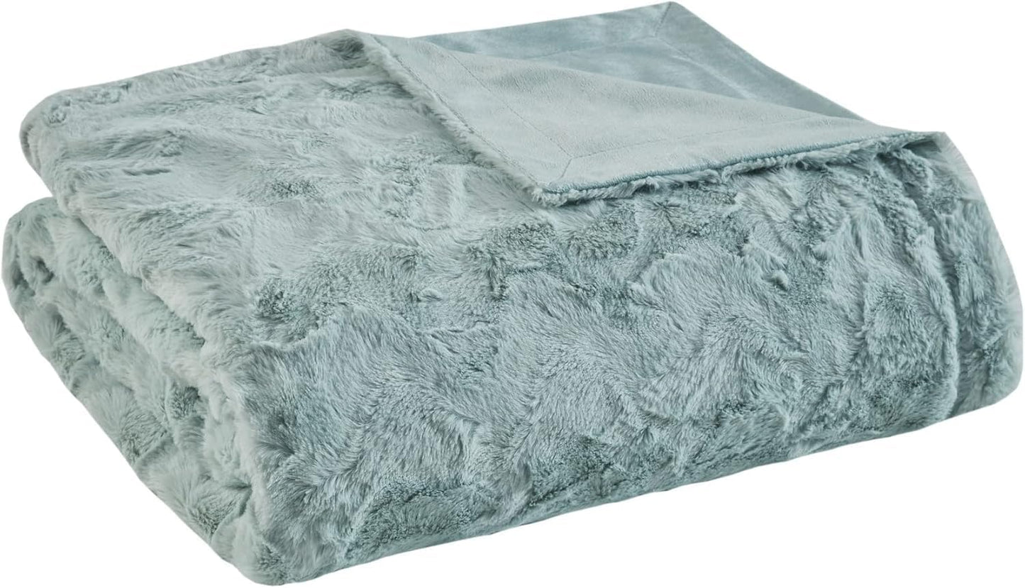 60x70 Madison Park Zuri Soft Plush Luxury Oversized Faux Fur Throw Animal Stripes Design, Faux Mink On The Reverse