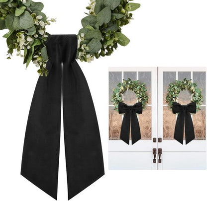 Black Wreath Sash Set by [Brand Name] - Elegant Linen Ribbon Bow for Front Door & Porch Decor