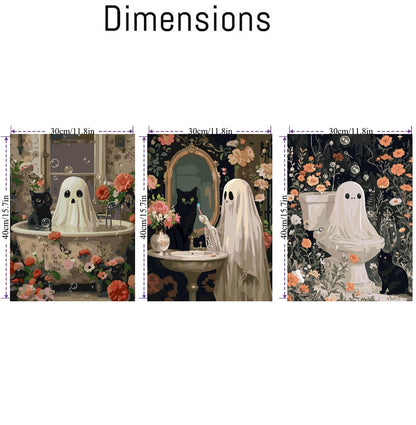 Mrnsiet 3 Pack Ghost Paint by Numbers Kit for Adults, Halloween Ghost Adult Paint by Number Kits on Canvas, Acrylic Bathroom Easy Paint by Numbers for Gift Home Decor 12x16 Inch
