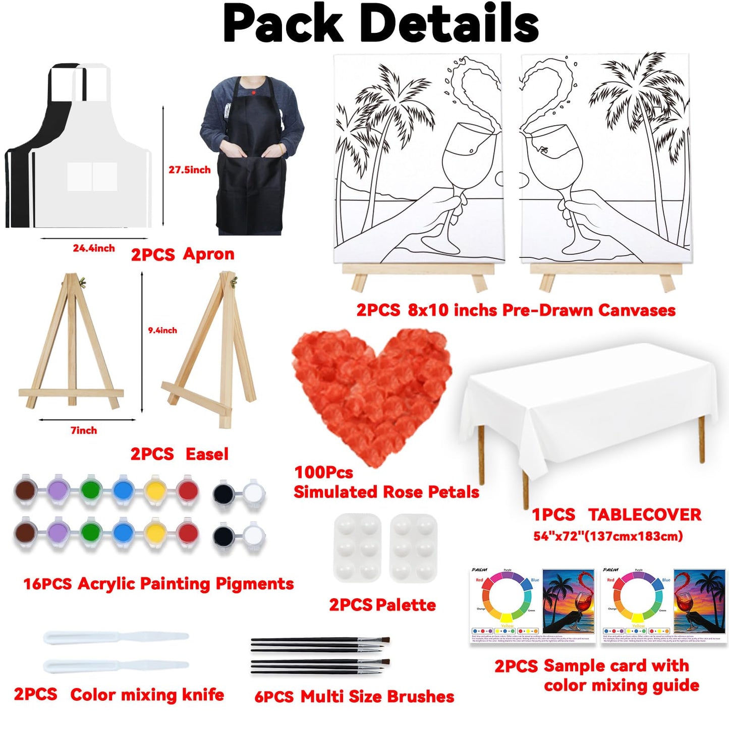 PAILIM 2 Pack Sip and Paint Kit for Adults Couples Painting Kit Pre Drawn Canvas to Paint at Home Date Night Party Favor Supplies Art Painting Set Couples Activity 8x10 Seaside Clink Glasses