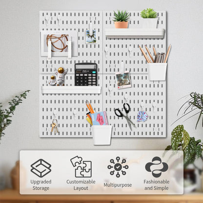 SHGJ&SOFT Peg Board Wall Organizer Panels, 22pcs - Includes 4 White Pegboards & Accessories, Plastic Pegboard for Home，Office, Craft Room, Gaming Setup, 24″×24″, Wall Mount Display Pegboard Panel Kits