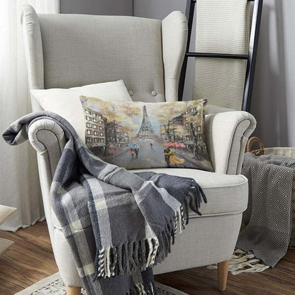 Paris Pillow Cover 12x20 inch - Oil Painting Autumn Lovers Kiss on Rainy France Street Decorative Throw Pillow