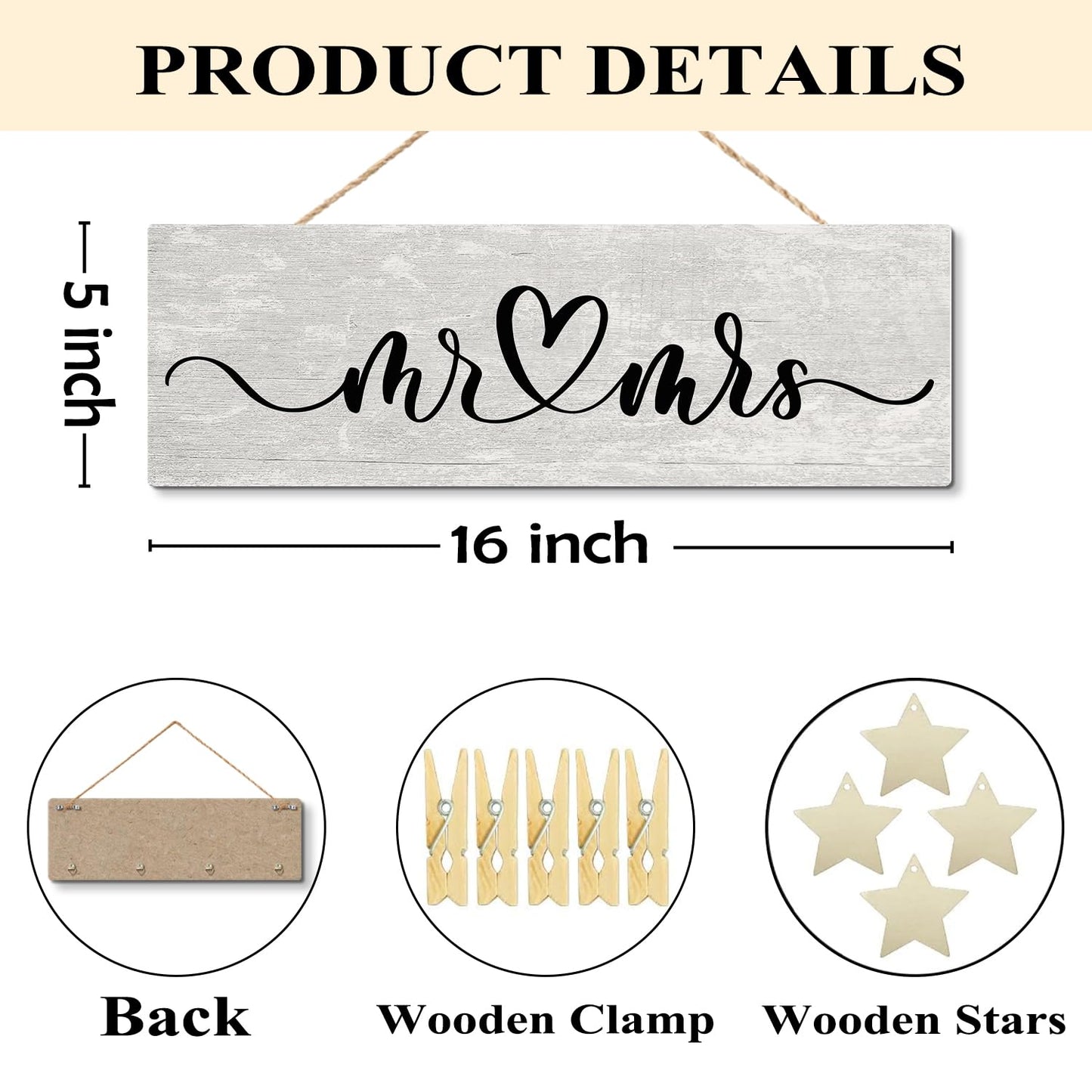 NaZaUK Mr & Mrs Bedroom Decor for Couples, Hanging Photo Display with Clips, Picture Frames Collage Photo Hanging Display, Couple Gift Ideas, Home Living Room Bedroom Wall Decor