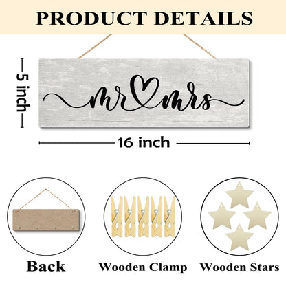 NaZaUK Mr & Mrs Bedroom Decor for Couples, Hanging Photo Display with Clips, Picture Frames Collage Photo Hanging Display, Couple Gift Ideas, Home Living Room Bedroom Wall Decor