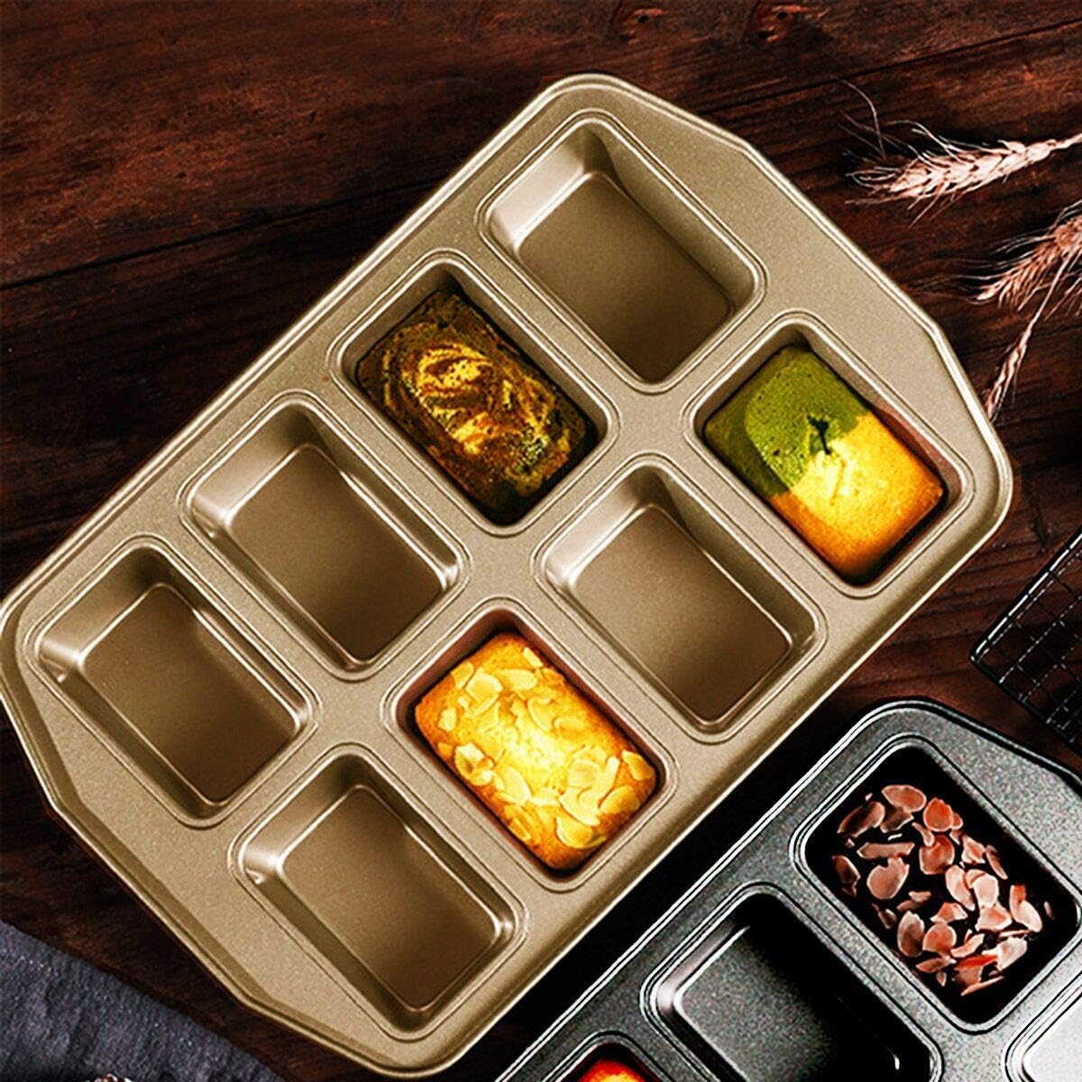 Non-Stick Mini Loaf Pan, 8-Cavity Carbon Steel Baking Tray, Golden