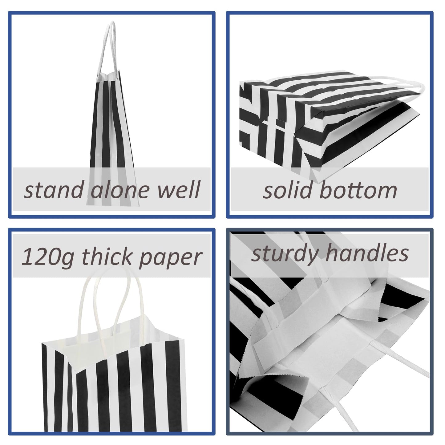 Ronvir 50Pcs Small Gift Bags,Black & White Striped Recycled Paper Bags