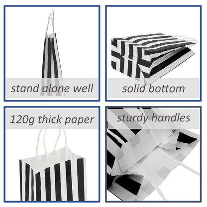 Ronvir 100Pcs Small Gift Bags,Black & White Striped Recycled Paper Bag