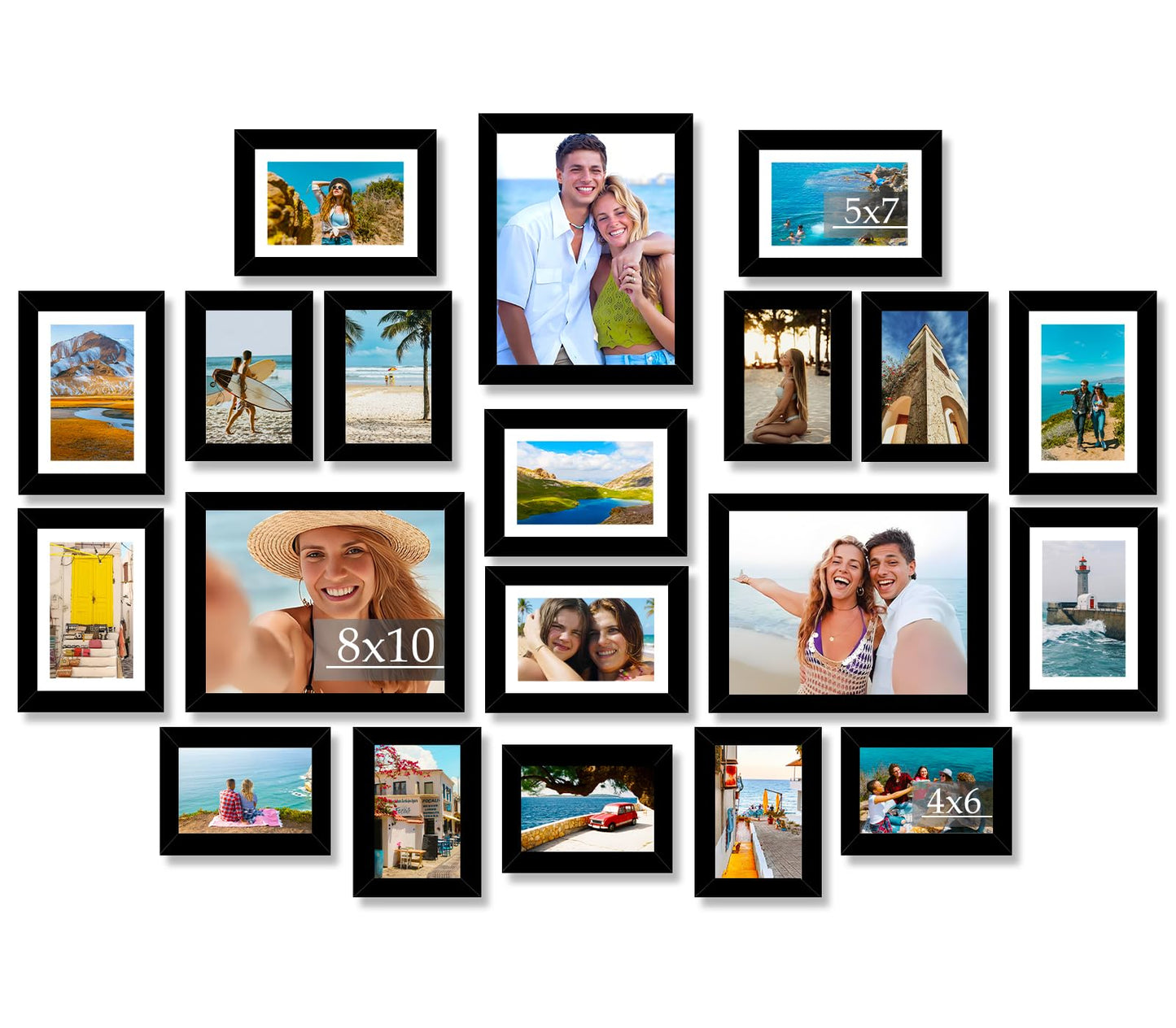 20 Packs Picture Frames Collage Wall Decor for Wall Hanging or Tabletop Display, Gallery Wall Frame Set for Family, Multi Sizes Photo Frames Collage Including 3Pcs 8x10, 8Pcs 5x7, 9Pcs 4x6, Black