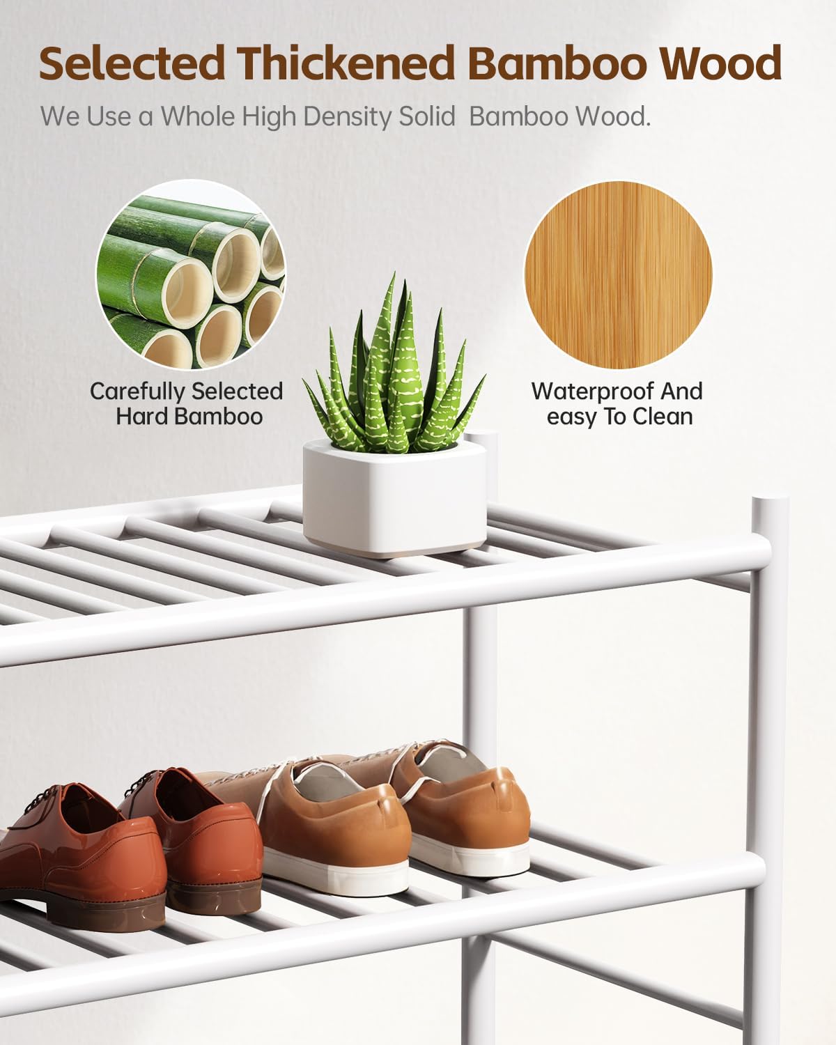 woxlemen Closet 26 inch 4-Tier) Bamboo Shoe Rack for Small Wooden Shoe Organizer with Pouch, Sturdy Wood Shoe Shelf
