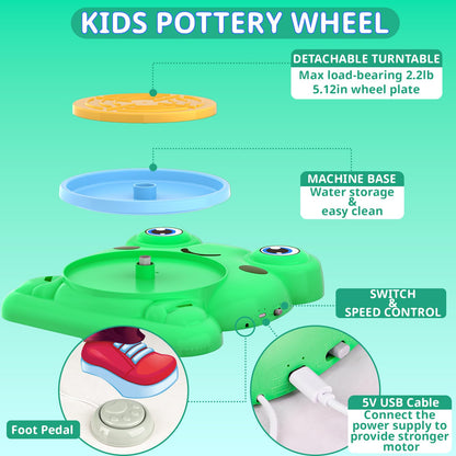 Aujazyble Pottery Wheel for Kids - Complete Pottery Painting Kit Arts and Crafts for Kids Ages 8-12 with 3 Pack Air Dry Clay Art Supplies Toys for Girls Boy Birthday Gift for 6 7 8 9 10 11 12+