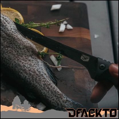 Interceptor 7.5 Inch Fillet Knife for Camping and Outdoor Kitchen, High Carbon Stainless Steel Black Knife