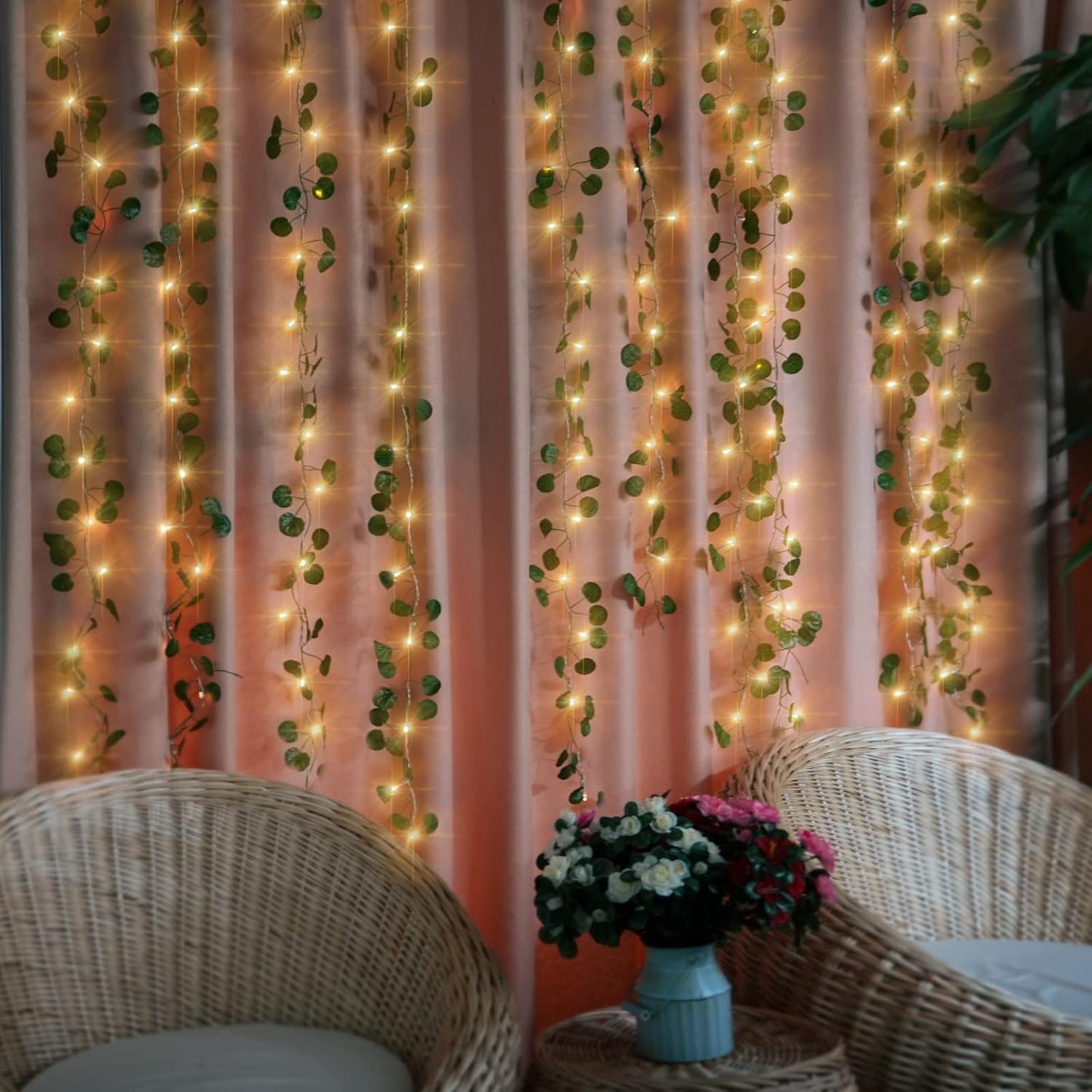 12 Pack 240 8 Fake Vines Curtain String Light LED Mode & Timer Hanging Ivy Lights Vines for Bedroom Wall Hanging Garden