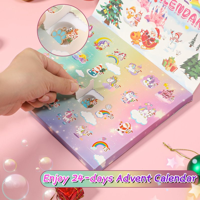 Advent Calendar 2026 Girls, 24 Days Christmas Countdown Calendar with 2pcs DIY Charm Bracelets Kits, DIY Christmas Charm Bracelet Gifts for Girls Kids Women