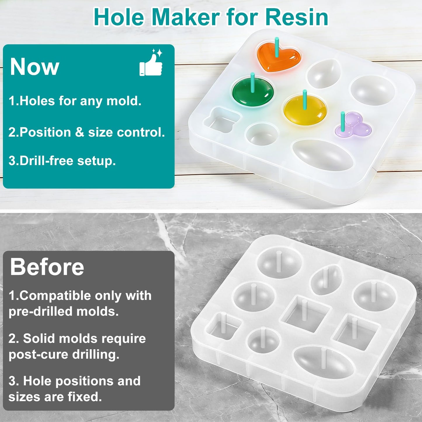 6 Sizes Hole Maker Resin Tool for Resin Mold, Drill-Free Silicone Resin Inserts, Resin Accessories for Epoxy Resin, 30PCS for Resin Jewelry Making & Keychain Crafts