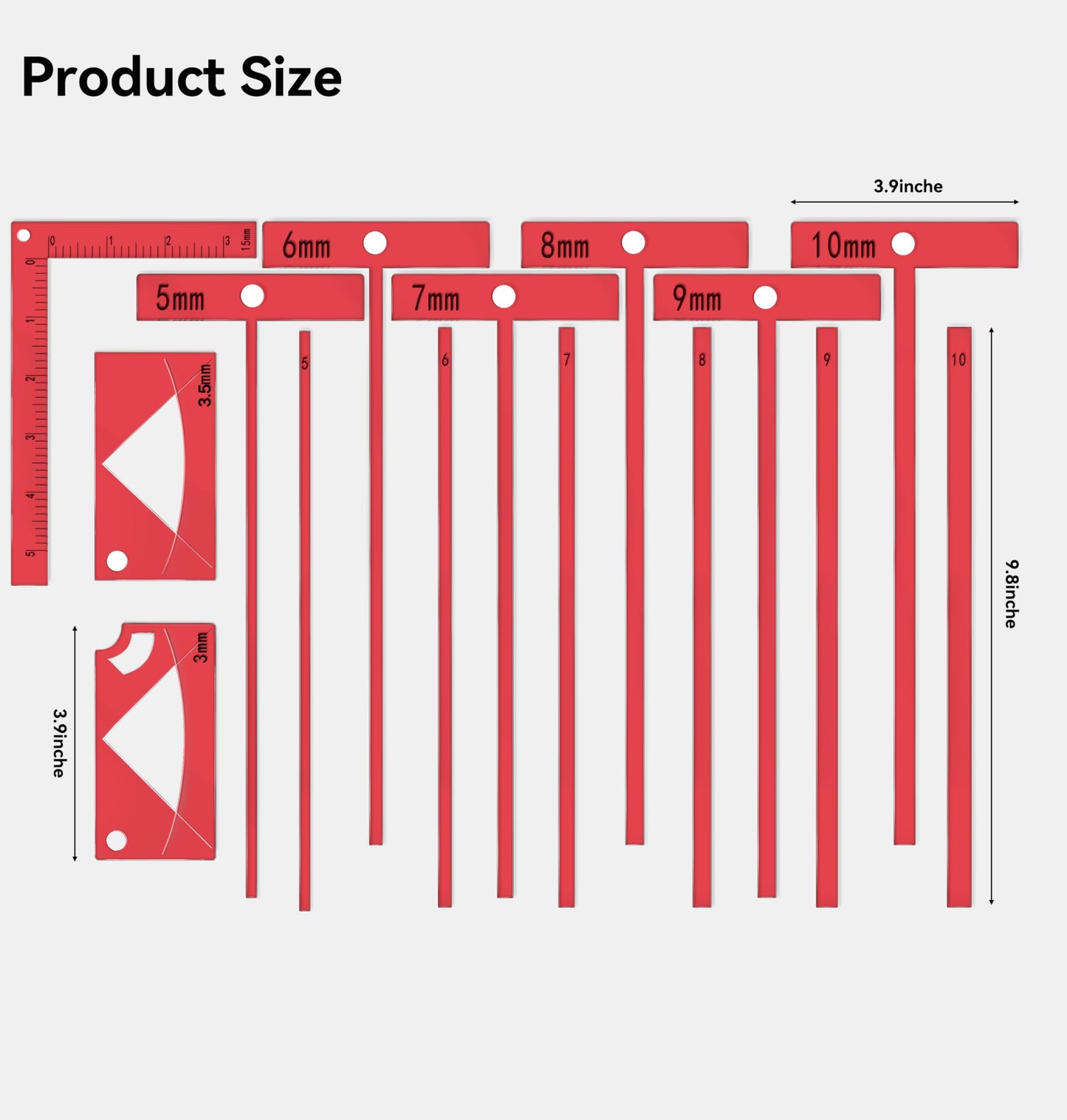 15-Piece Book Binding Ruler Set, Includes T-Shaped, Cutting Angle, and L Rulers, Acrylic Material (Fluorescent Pink)