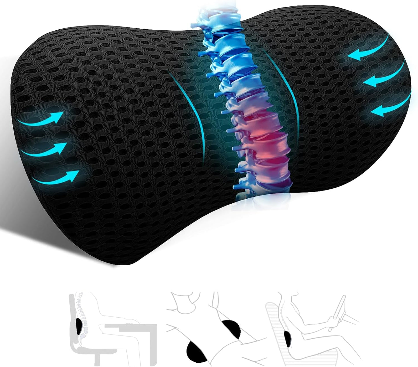Ergonomic Memory Foam Lumbar Support Pillow, CMFY Breathable & Detachable & Washable, Lower Back Pillow for Office